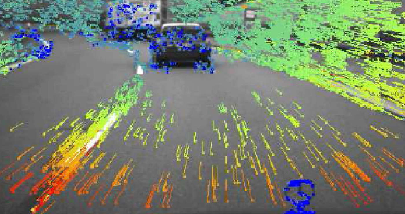 Colour-coded motion visualization for a road scene