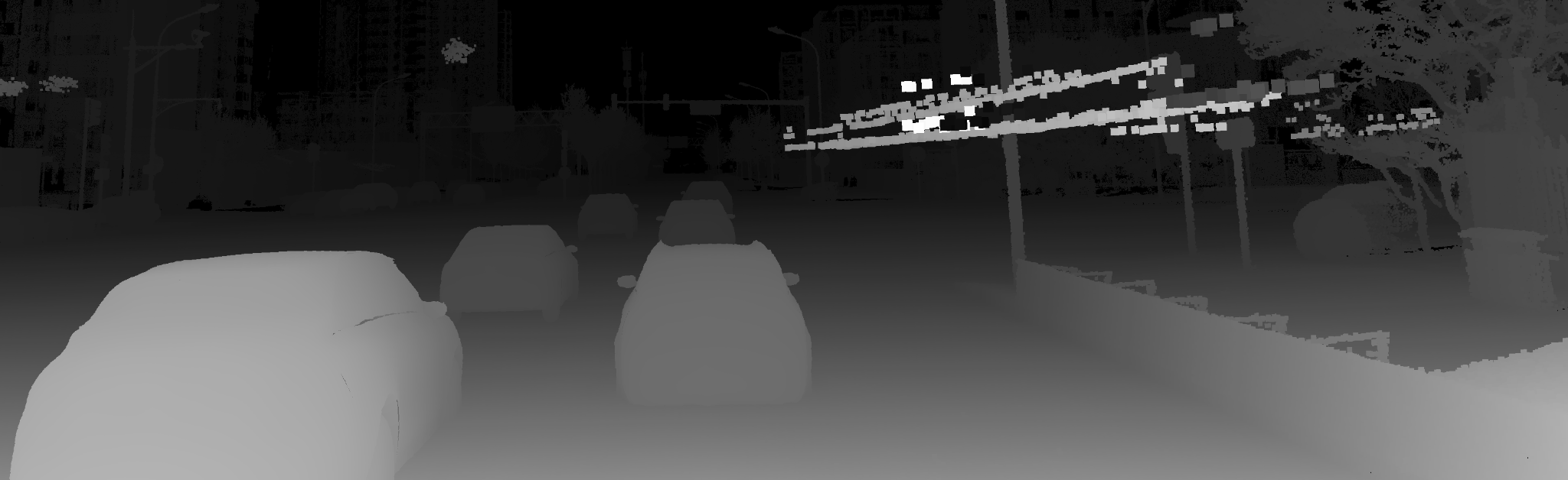 Grayscale disparity visualization of a street scene
